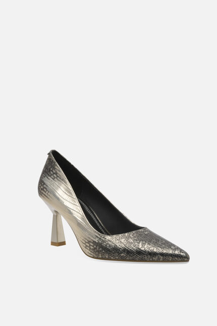 Snake patterned cowhide high heels